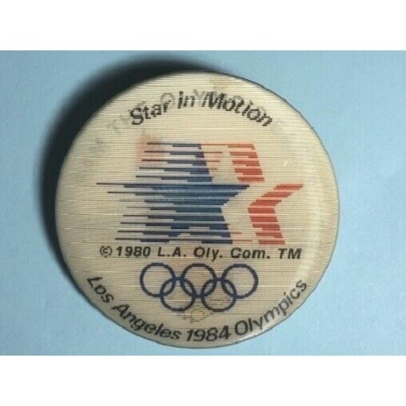 1984 Los Angeles OLYMPICS, 2 Buttons ,Sam The Eagle Mascot  & Moving Star logo - Picture 3 of 4